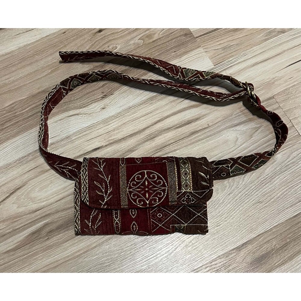 Vintage Gypsy Wings Burgundy Tapestry Hip Belt Bag Fanny Pack Boho Festival